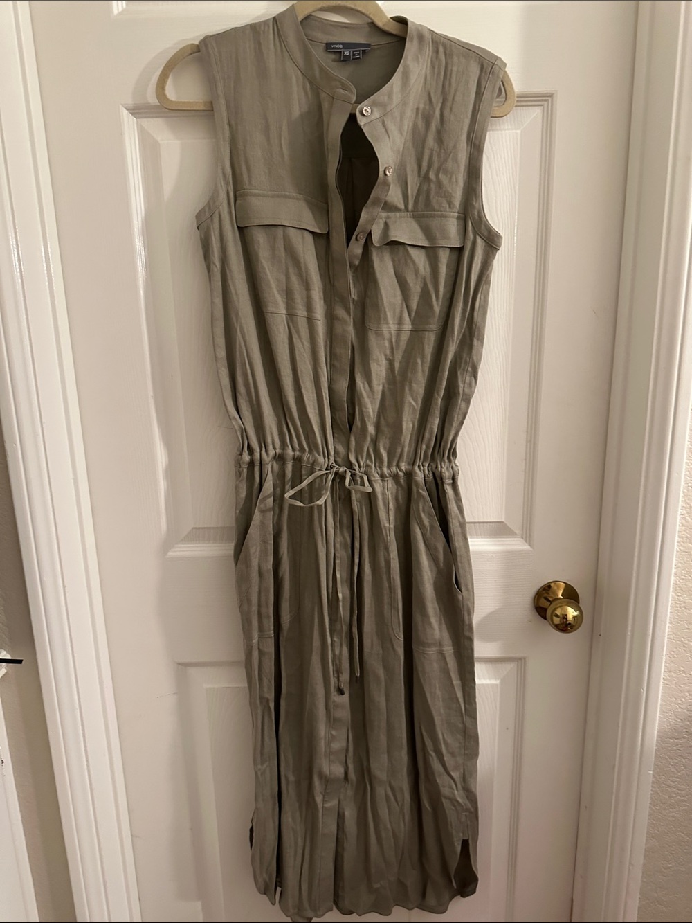 Sleeveless  Drawstring Midi Dress in Olive